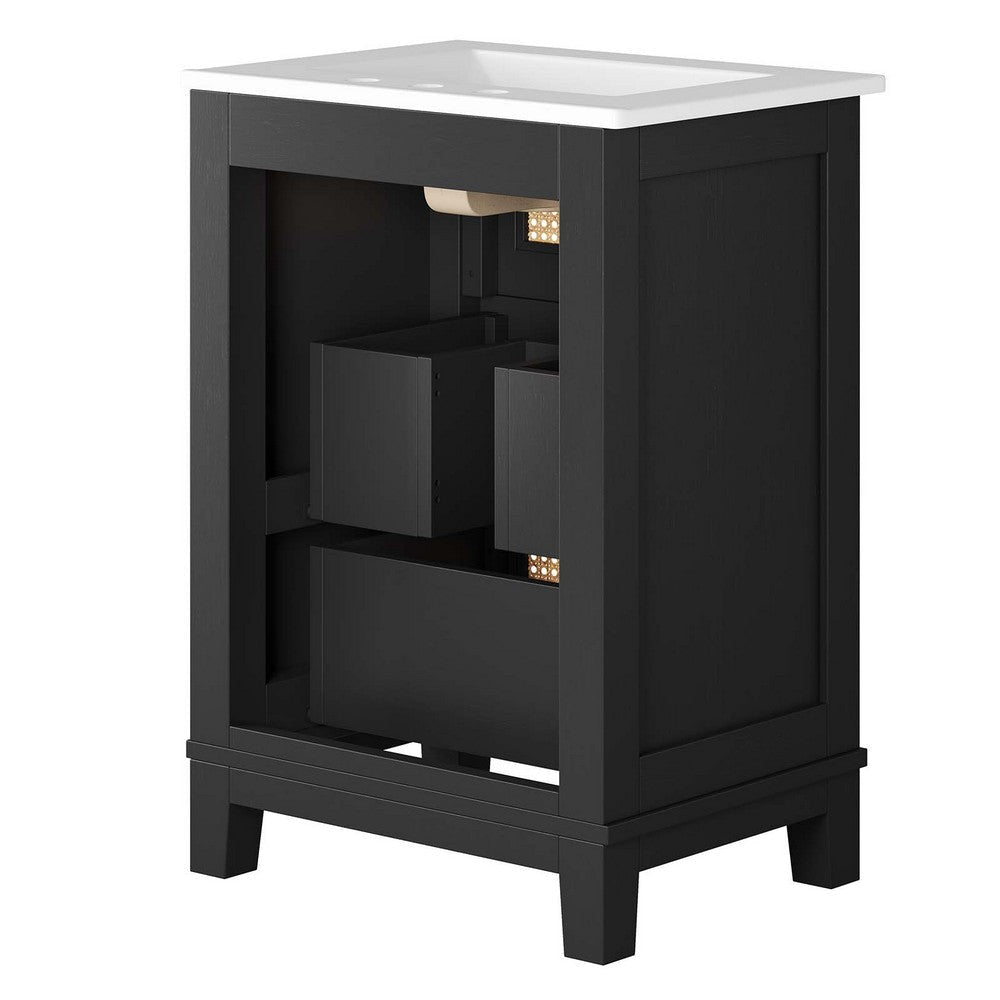 Modway EEI-6723-BLK-WHI Dixie 24” Solid Wood Bathroom Vanity Black White MDY-EEI-6723-BLK-WHI