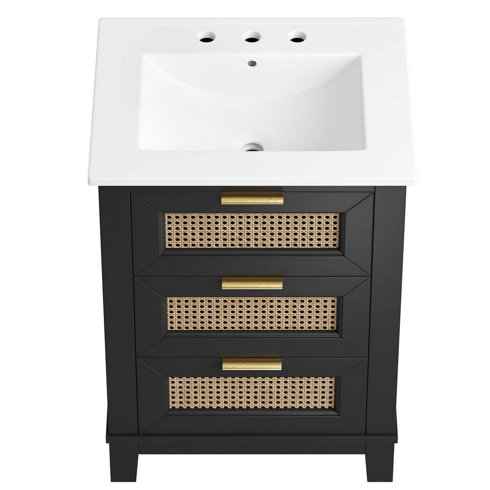 Modway EEI-6723-BLK-WHI Dixie 24” Solid Wood Bathroom Vanity Black White MDY-EEI-6723-BLK-WHI