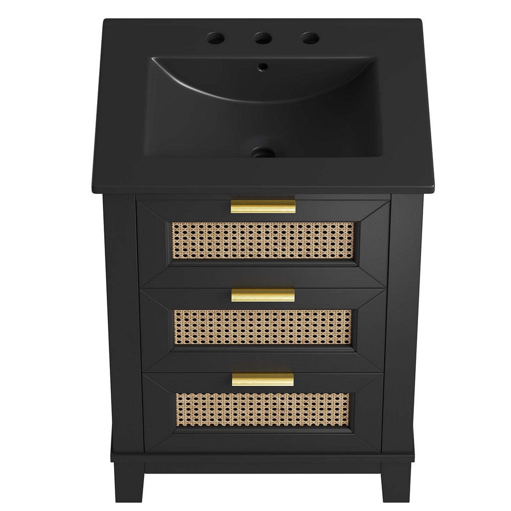 Modway EEI-6724-BLK-BLK Dixie 24” Solid Wood Bathroom Vanity Cabinet Black Black MDY-EEI-6724-BLK-BLK