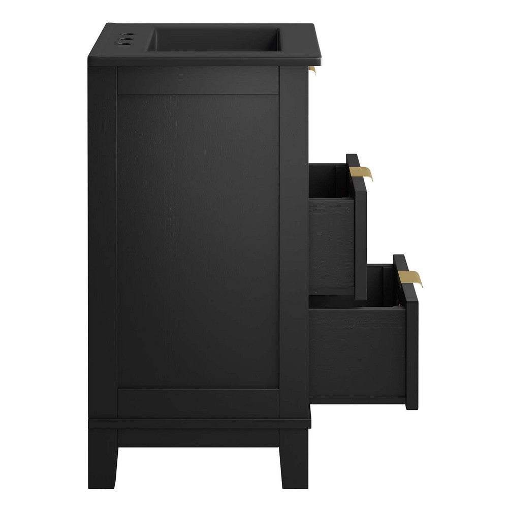 Modway EEI-6724-BLK-BLK Dixie 24” Solid Wood Bathroom Vanity Cabinet Black Black MDY-EEI-6724-BLK-BLK