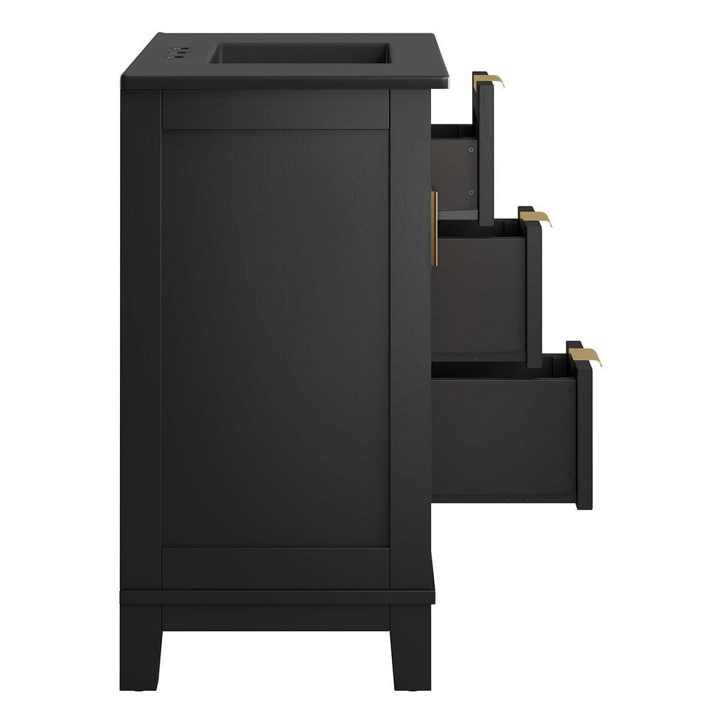 Modway EEI-6726-BLK-BLK Dixie 36” Solid Wood Bathroom Vanity Cabinet Black Black MDY-EEI-6726-BLK-BLK