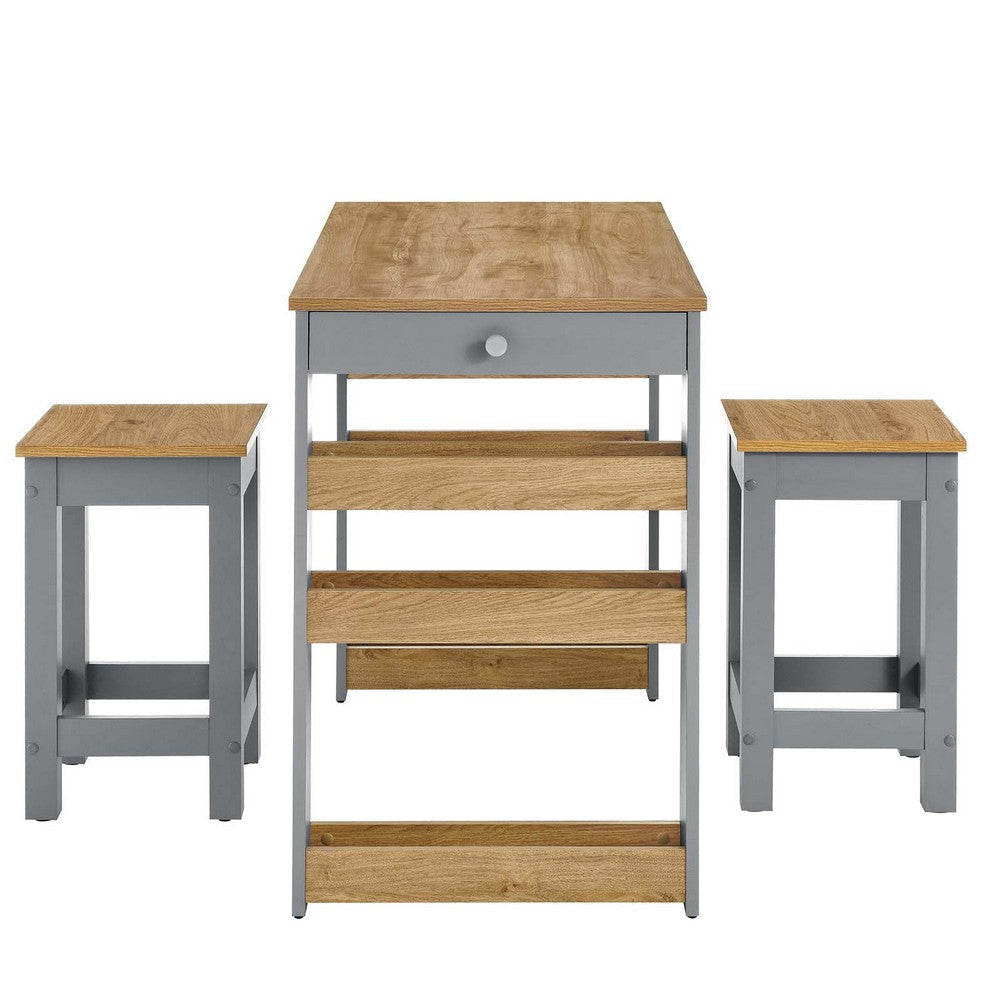 Galley 3-Piece Kitchen Island and Stool Set - No Shipping Charges MDY-EEI-6730-OAK-GRY