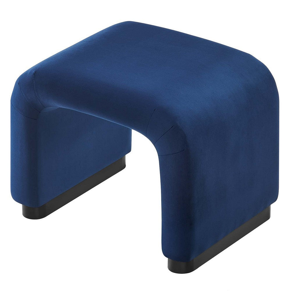 Modway Koda 24’’ Performance Velvet Upholstered Waterfall Stool or Side Table in Black Midnight Blue 24 Inches MDY-EEI-6733-BLK-MID