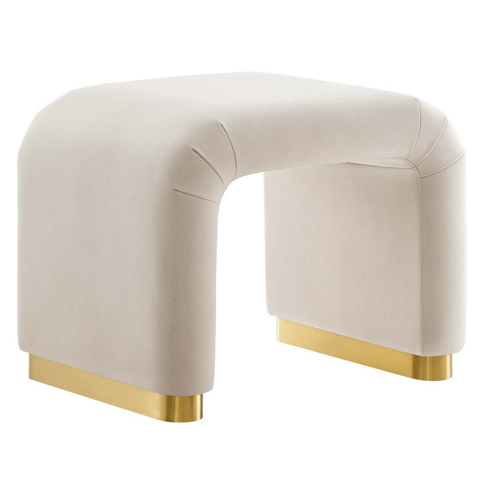 Modway Koda 24" Performance Velvet Upholstered Waterfall Stool or Side Table in Brass Almond, 24 Inches