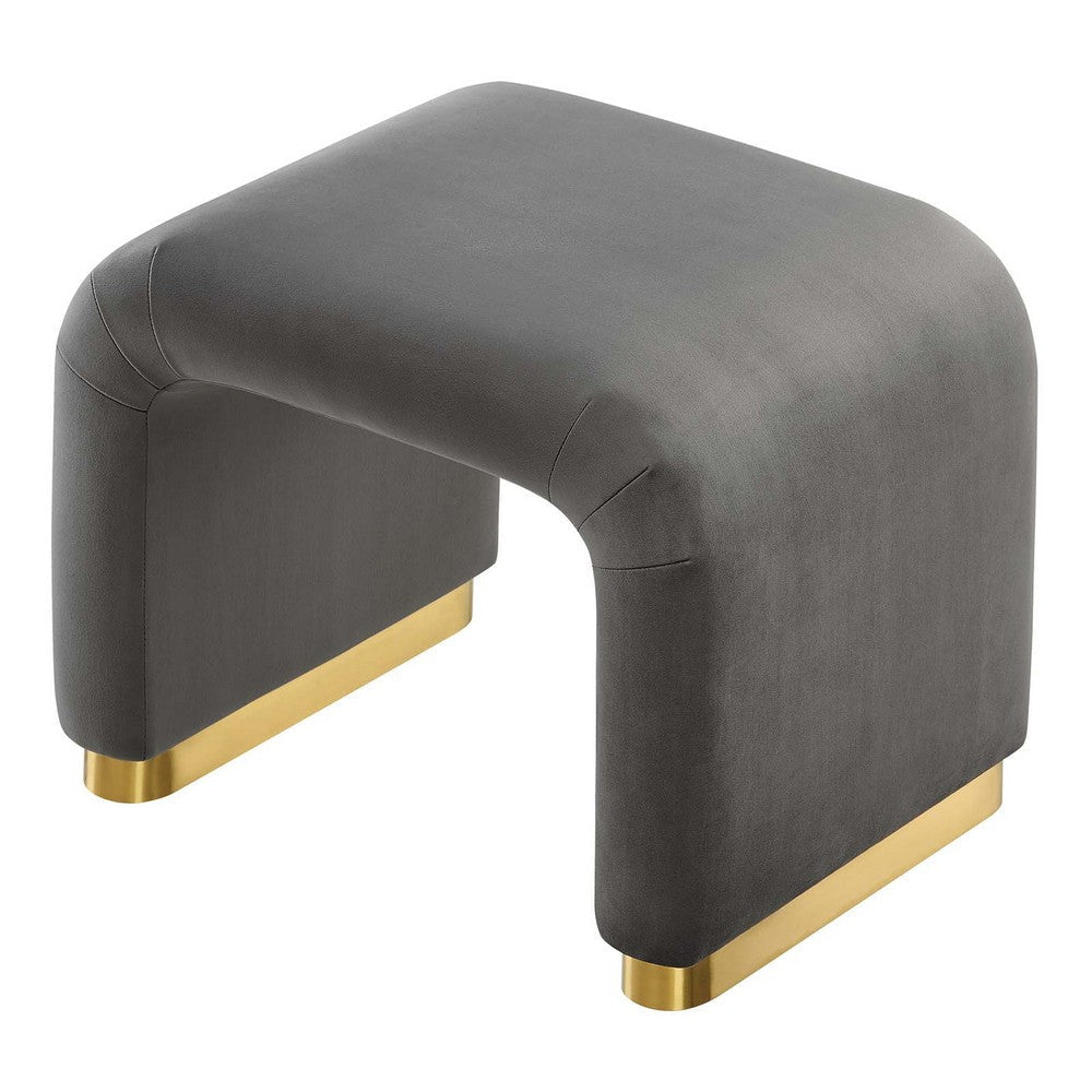 Modway Koda 24’’ Performance Velvet Upholstered Waterfall Stool or Side Table in Brass Storm Gray 24 Inches MDY-EEI-6733-BRA-STG