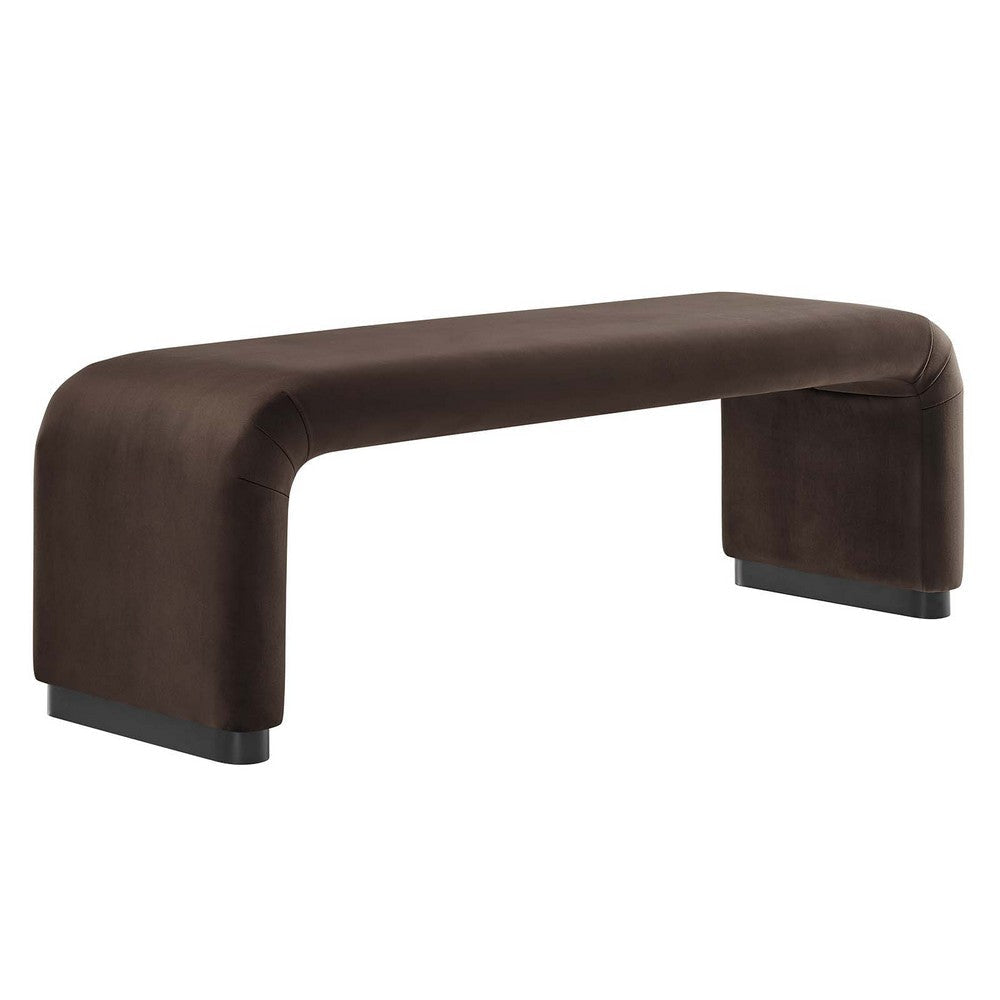 Modway Koda 60" Performance Velvet Waterfall Long Bench in Black Chocolate Brown, 60Inches