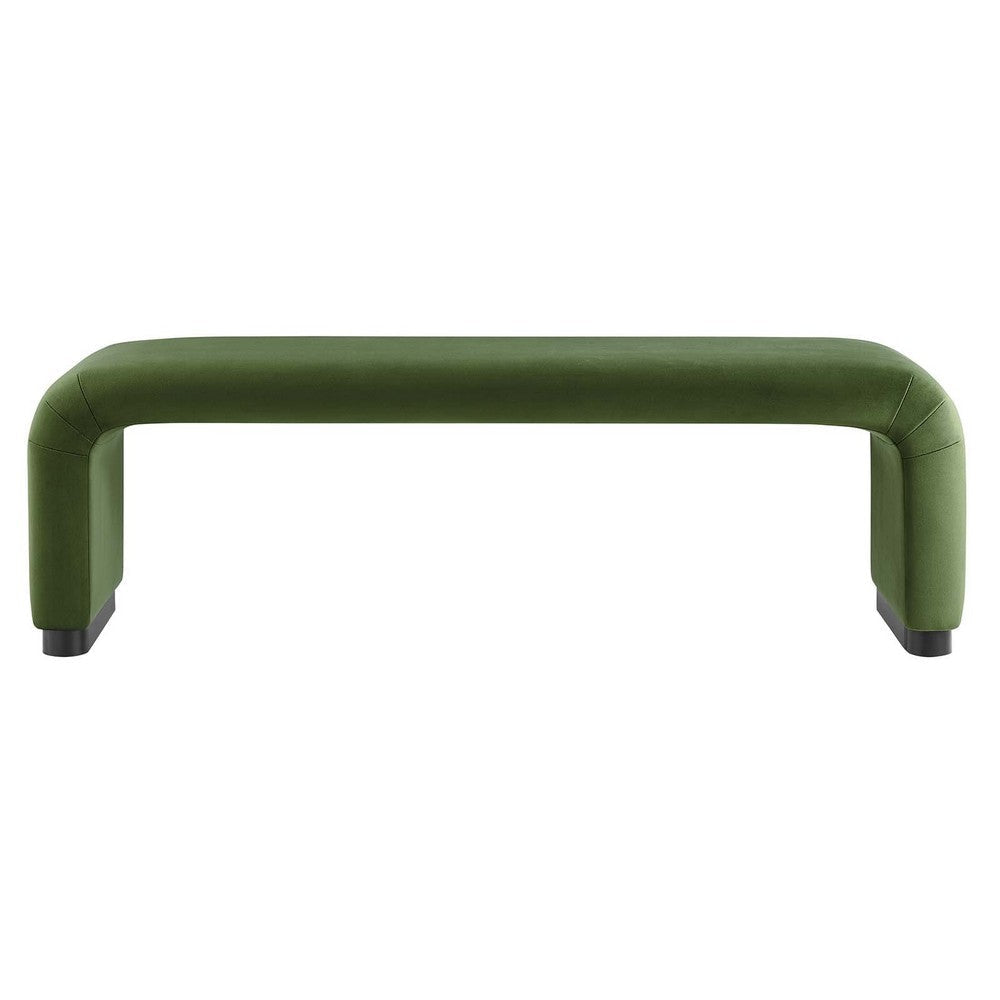 Modway Koda 60’’ Performance Velvet Waterfall Long Bench in Black Moss Green 60Inches MDY-EEI-6734-BLK-MOS