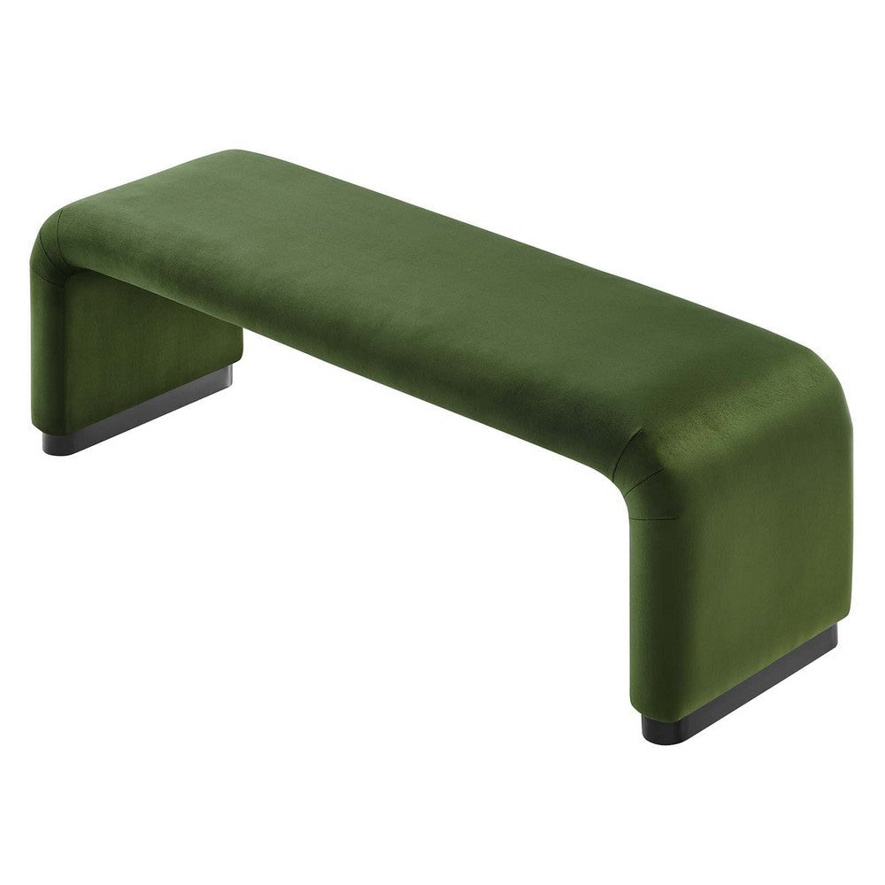 Modway Koda 60’’ Performance Velvet Waterfall Long Bench in Black Moss Green 60Inches MDY-EEI-6734-BLK-MOS