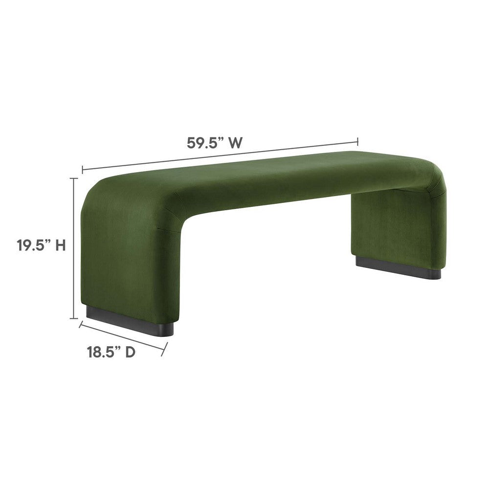 Modway Koda 60’’ Performance Velvet Waterfall Long Bench in Black Moss Green 60Inches MDY-EEI-6734-BLK-MOS