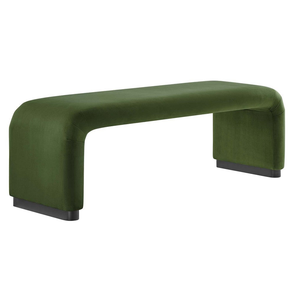 Modway Koda 60" Performance Velvet Waterfall Long Bench in Black Moss Green, 60Inches