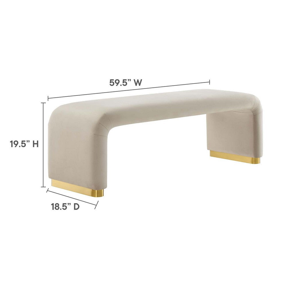 Modway Koda 60’’ Performance Velvet Waterfall Long Bench in Brass Almond 60Inches MDY-EEI-6734-BRA-ALM