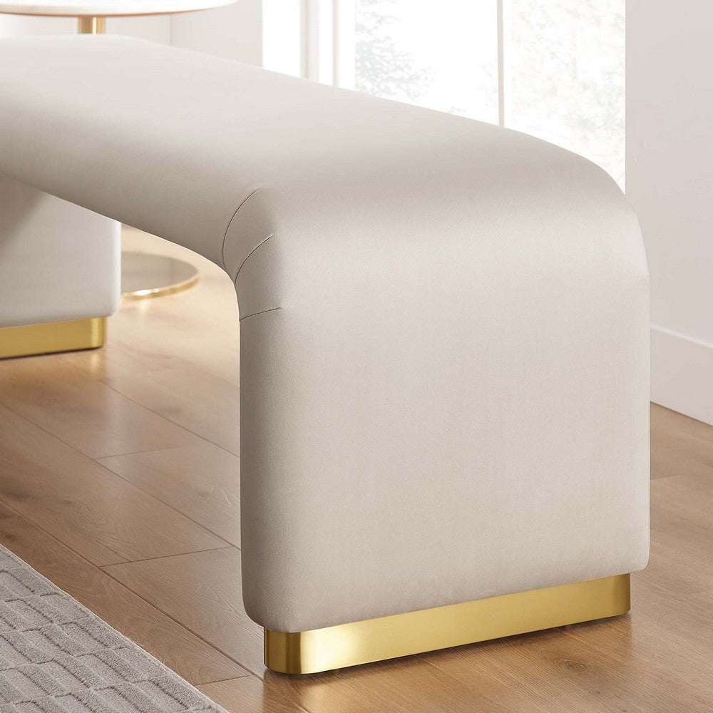 Modway Koda 60’’ Performance Velvet Waterfall Long Bench in Brass Almond 60Inches MDY-EEI-6734-BRA-ALM