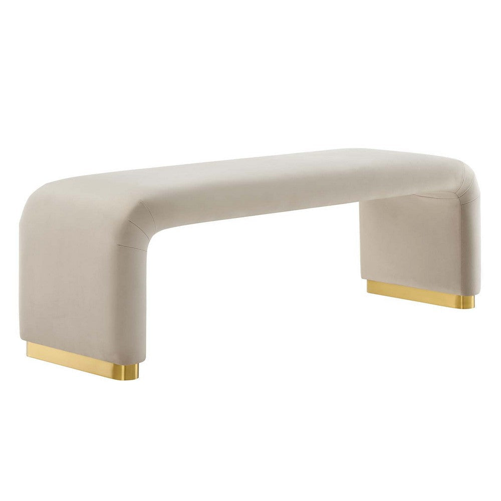 Modway Koda 60" Performance Velvet Waterfall Long Bench in Brass Almond, 60Inches