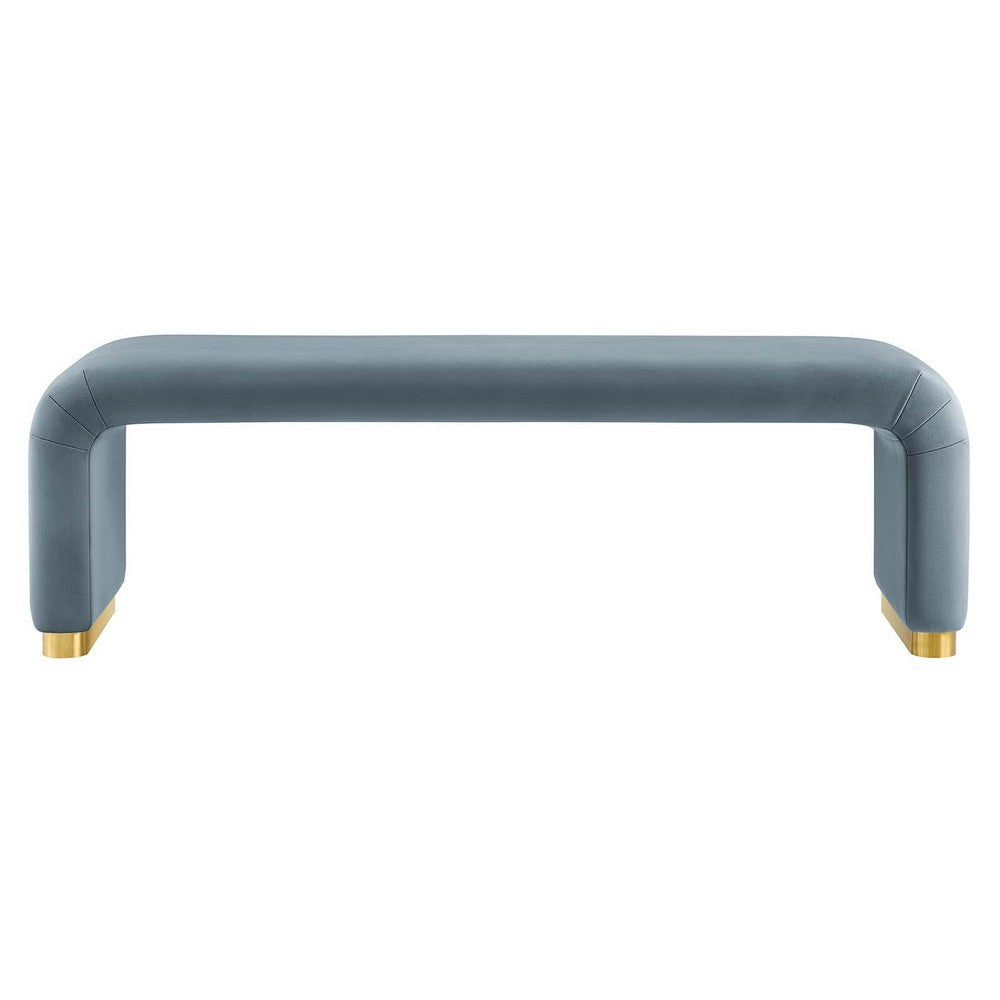 Modway Koda 60’’ Performance Velvet Waterfall Long Bench in Brass Cadet Blue 60Inches MDY-EEI-6734-BRA-CAB