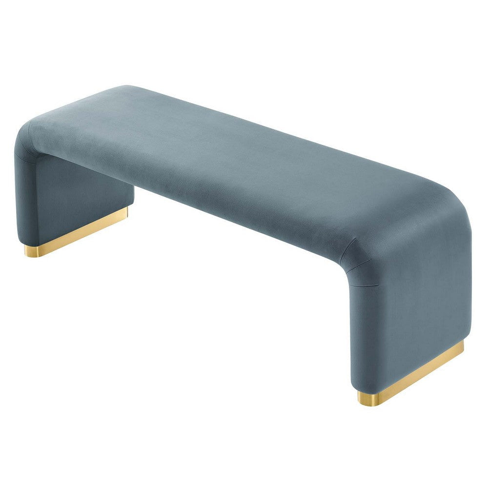 Modway Koda 60’’ Performance Velvet Waterfall Long Bench in Brass Cadet Blue 60Inches MDY-EEI-6734-BRA-CAB