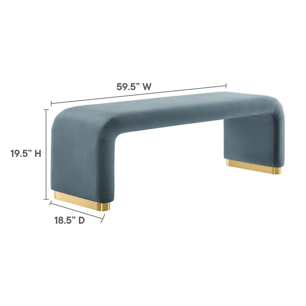 Modway Koda 60’’ Performance Velvet Waterfall Long Bench in Brass Cadet Blue 60Inches MDY-EEI-6734-BRA-CAB