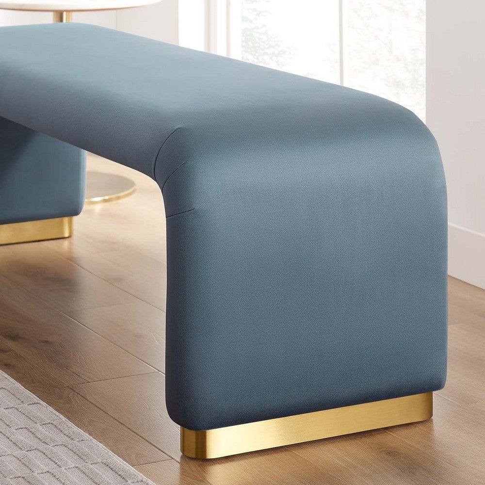 Modway Koda 60’’ Performance Velvet Waterfall Long Bench in Brass Cadet Blue 60Inches MDY-EEI-6734-BRA-CAB