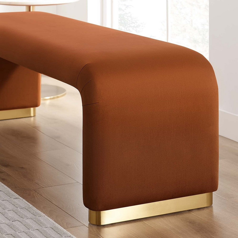 Modway Koda 60’’ Performance Velvet Waterfall Long Bench in Brass Rust 60Inches MDY-EEI-6734-BRA-RUS