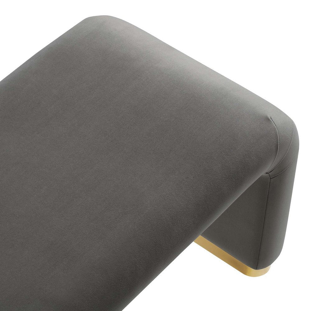 Modway Koda 60’’ Performance Velvet Waterfall Long Bench in Brass Storm Gray 60Inches MDY-EEI-6734-BRA-STG