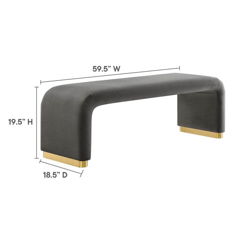 Modway Koda 60’’ Performance Velvet Waterfall Long Bench in Brass Storm Gray 60Inches MDY-EEI-6734-BRA-STG