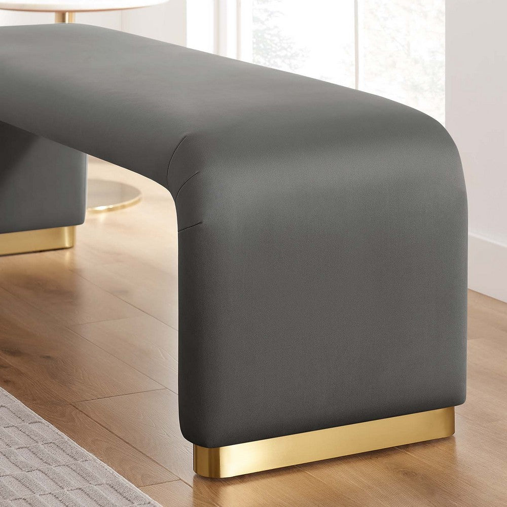 Modway Koda 60’’ Performance Velvet Waterfall Long Bench in Brass Storm Gray 60Inches MDY-EEI-6734-BRA-STG