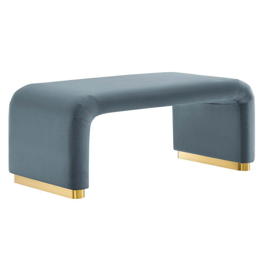 Modway EEI-6735-BRA-CAB Koda Performance Velvet Waterfall Ottoman, Brass Cadet Blue