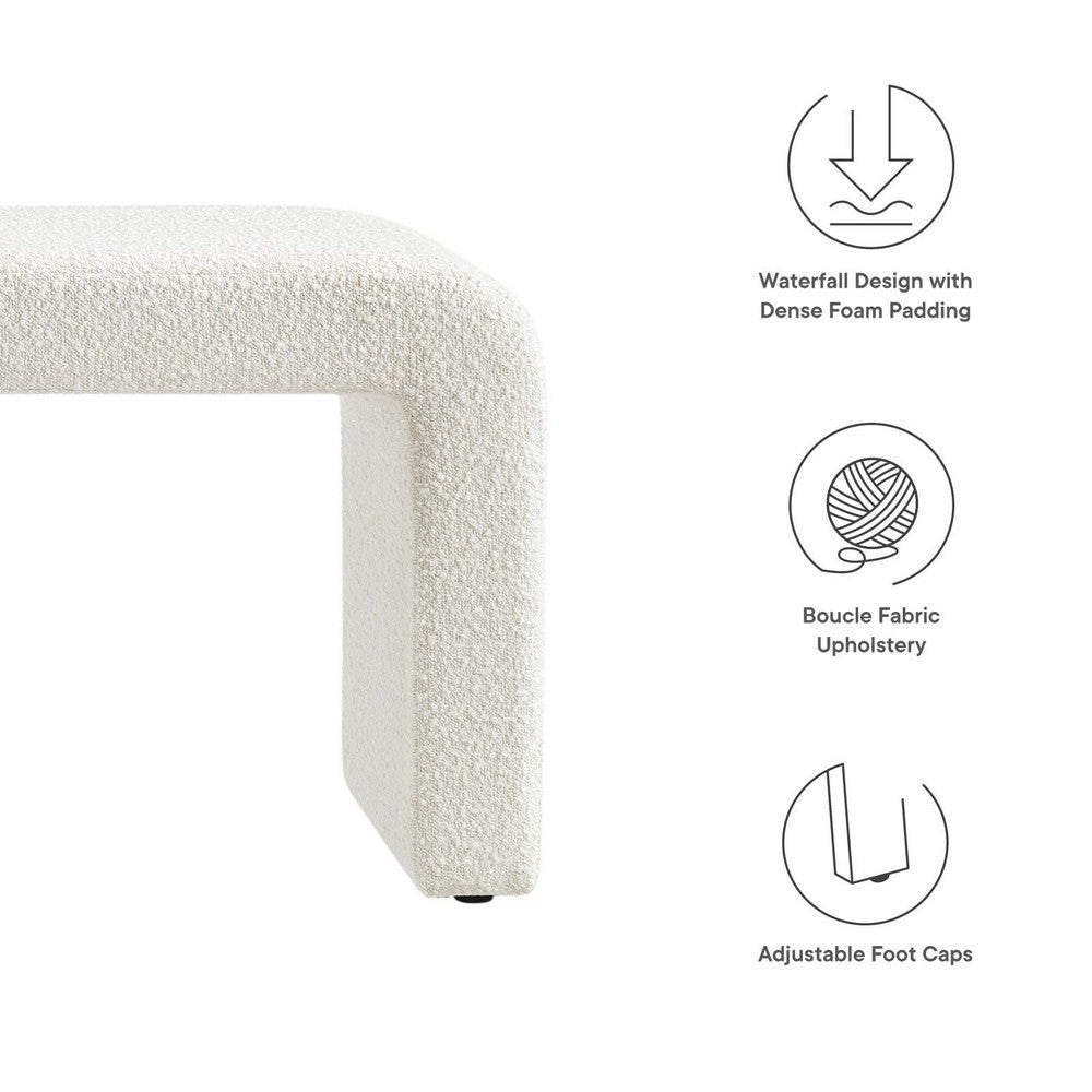 Modway Simba 60’’ Boucle Fabric Upholstered Waterfall Long Bench in Ivory 60Inches MDY-EEI-6736-IVO