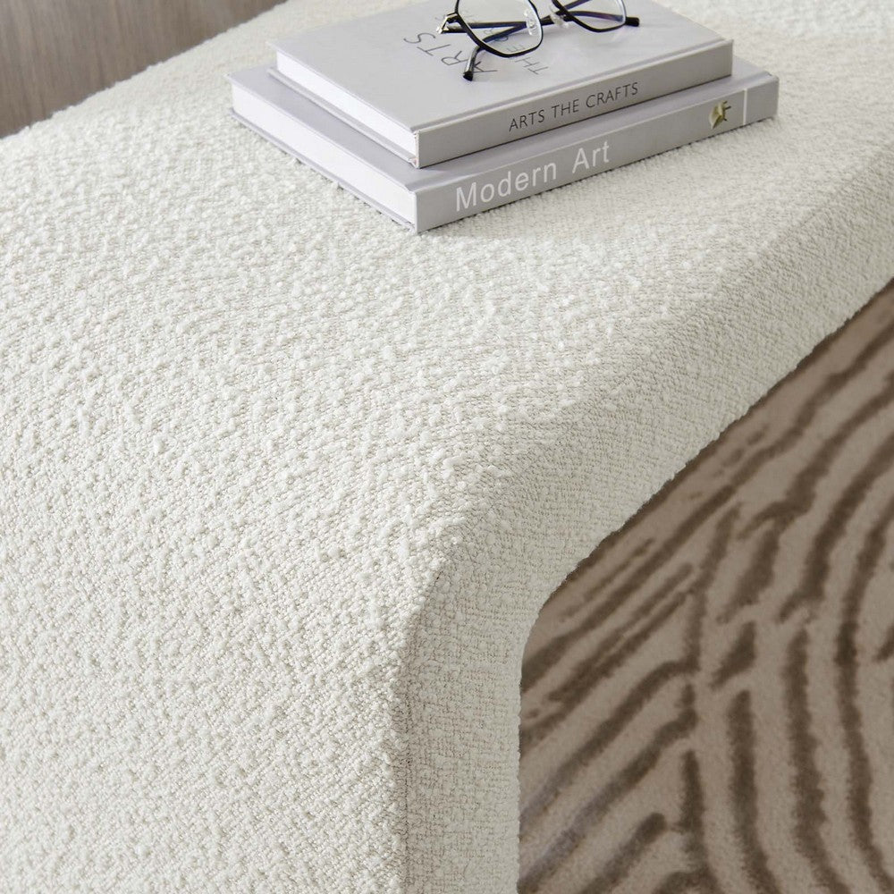 Modway Simba 60’’ Boucle Fabric Upholstered Waterfall Long Bench in Ivory 60Inches MDY-EEI-6736-IVO