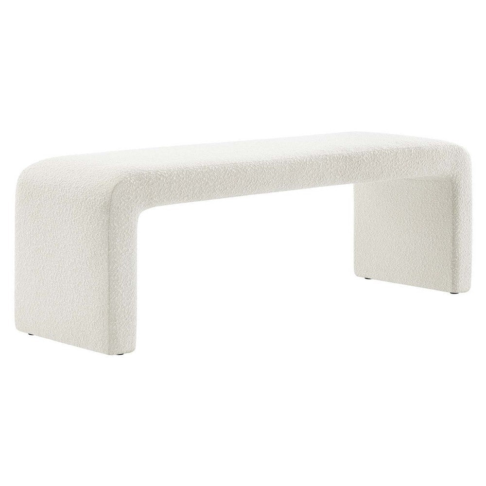 Modway Simba 60" Boucle Fabric Upholstered Waterfall Long Bench in Ivory, 60Inches