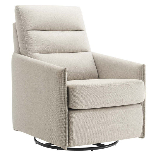 Modway Etta Upholstered Fabric Lounge Chair in Oatmeal, with Swivel Base