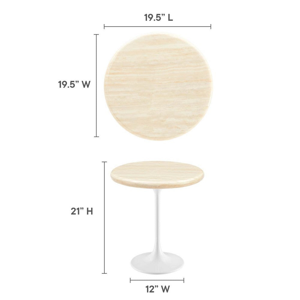 Modway Lippa 20’’ Round Artificial Side Table with Tapered Metal Base White Travertine MDY-EEI-6745-WHI-TRA