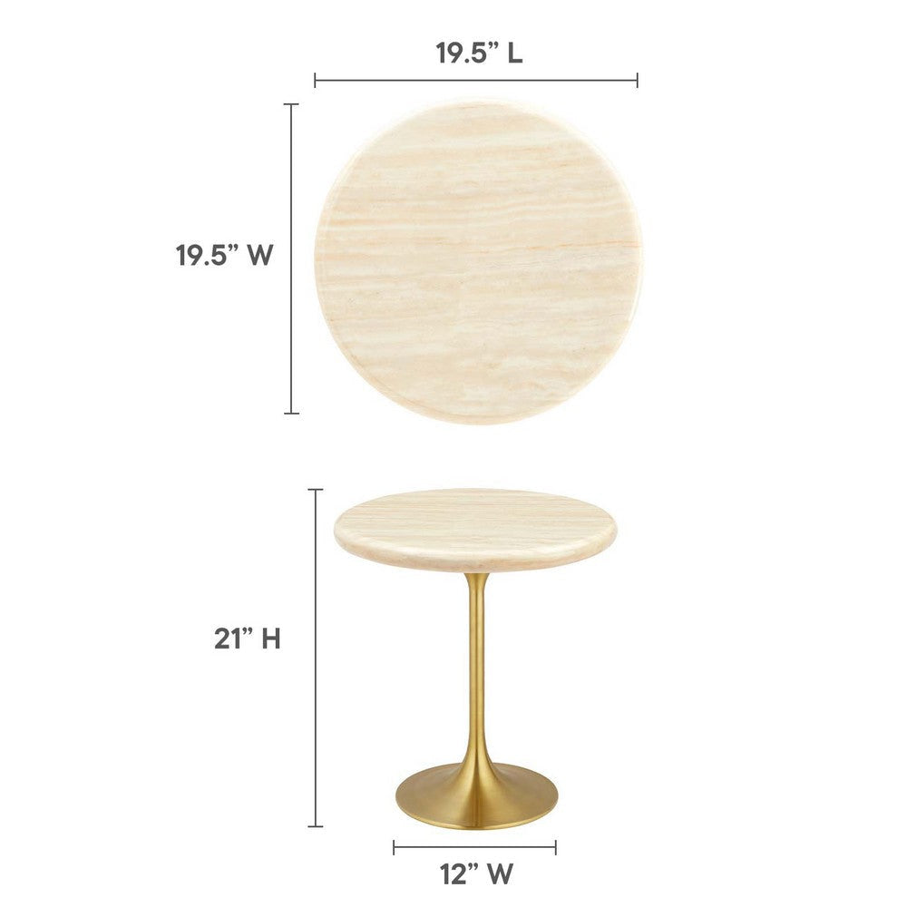 Modway Lippa 20’’ Round Artificial Side Table with Tapered Metal Base Gold Travertine MDY-EEI-6746-GLD-TRA