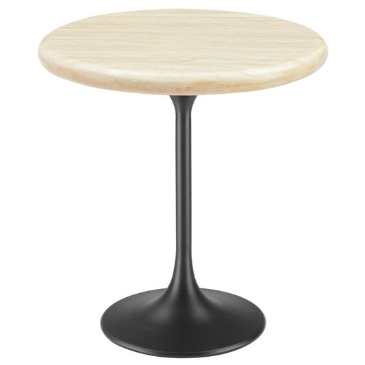 Modway Lippa 20" Round Artificial Side Table with Tapered, Metal Base, Black Travertine