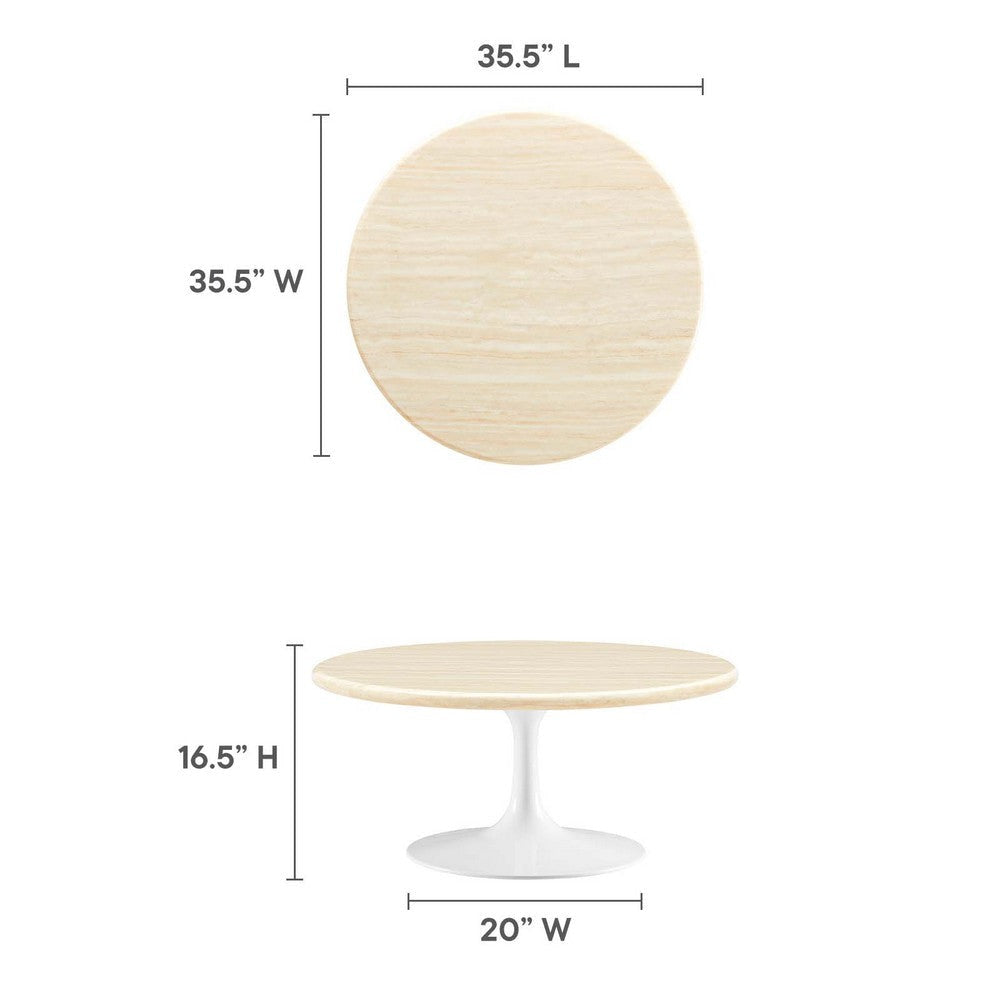 Modway Lippa 36’’ Round Artificial Coffee Table with Tapered Metal Base White Travertine MDY-EEI-6749-WHI-TRA