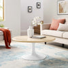 Modway Lippa 36’’ Round Artificial Coffee Table with Tapered Metal Base White Travertine MDY-EEI-6749-WHI-TRA