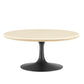 Modway Lippa 36" Round Artificial Coffee Table with Tapered, Metal Base, Black Travertine