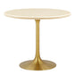 Modway Lippa 36" Round Artificial Dining Table with Tapered, Metal Base, Gold Travertine