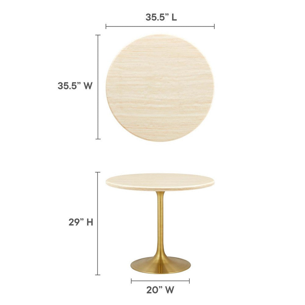 Modway Lippa 36’’ Round Artificial Dining Table with Tapered Metal Base Gold Travertine MDY-EEI-6752-GLD-TRA