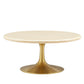 Modway Lippa 36" Round Artificial Coffee Table with Tapered, Metal Base, Gold Travertine