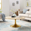 Modway Lippa 36’’ Round Artificial Coffee Table with Tapered Metal Base Gold Travertine MDY-EEI-6753-GLD-TRA