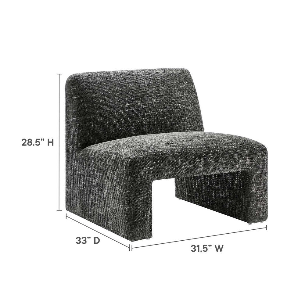 Modway Amita Chenille Upholstered Oversized Accent Lounge Carbon Black – Plush Comfy Slipper Ideal Armless Sofa Corner Chair for Reading