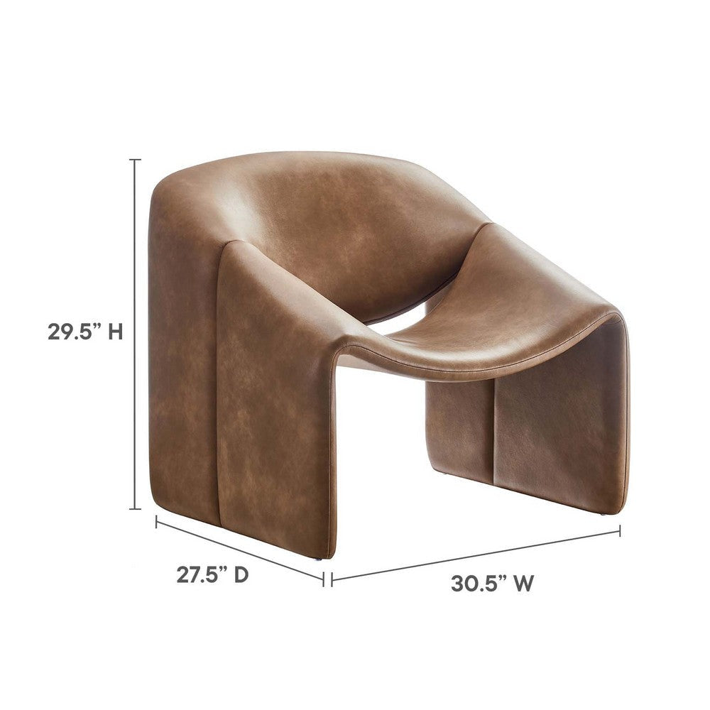 Modway Vivi Upholstered Faux Leather Brown-Stylish Vegan Accent Armchair Modern Barrel Comfortable Lounge Reading Chair for Living Room