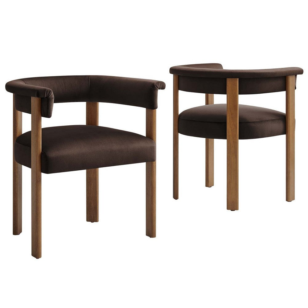 Imogen Performance Velvet Barrel Dining Chairs - Set of 2 - No Shipping Charges MDY-EEI-6775-ALA-DBR