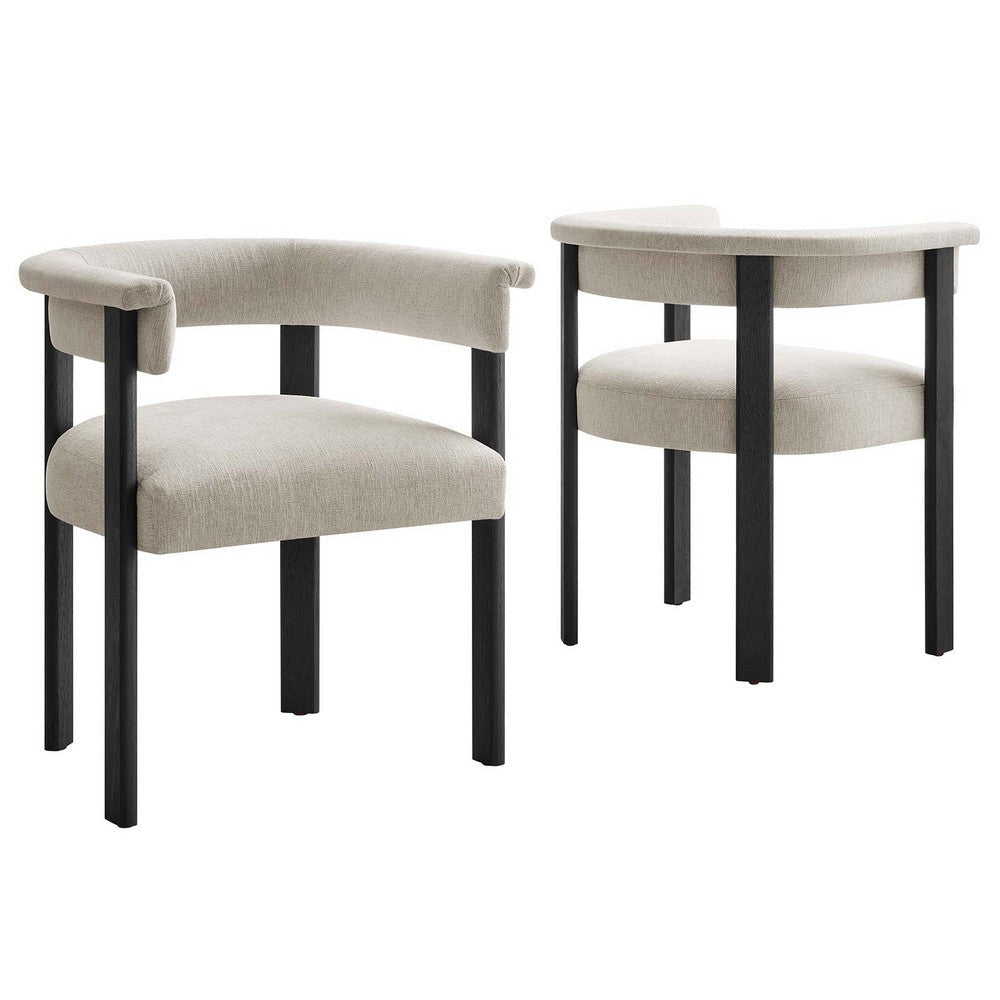 Imogen Woven Heathered Fabric Upholstered Barrel Dining Chairs - Set of 2 - No Shipping Charges MDY-EEI-6776-HEG-BLK