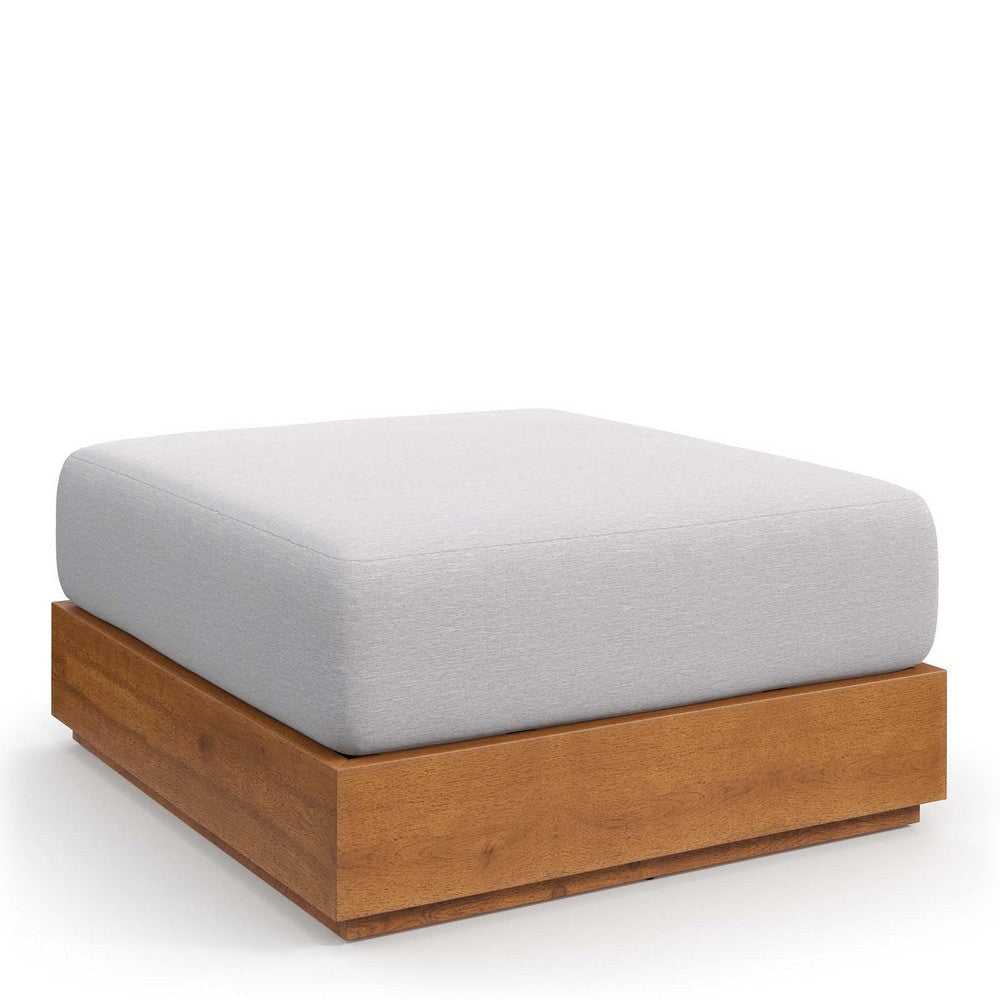 Modway Tahoe Acacia Wood Outdoor Ottoman in Natural Light Gray with Weather-Resistant Cushion - Ideal as Outdoor Footstool or Sunroom Furniture Accessory