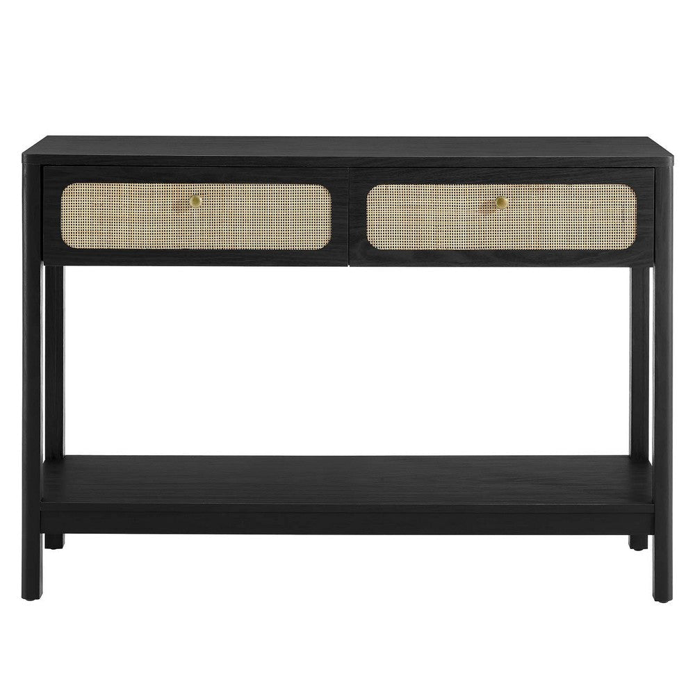 Modway Chaucer Modern Console Black with Wood Grain Finish Ideal Entryway Table with Storage for Hallway or Living Room Décor