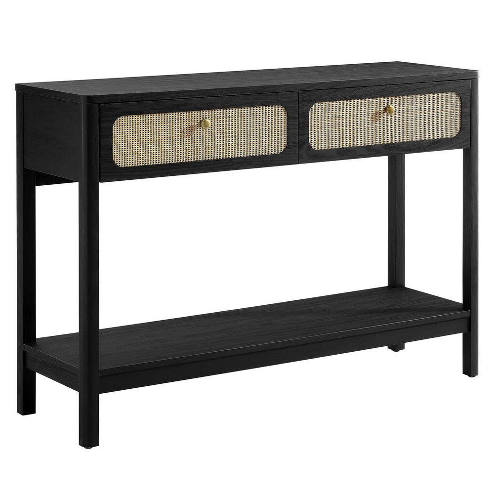 Modway Chaucer Modern Console Black with Wood Grain Finish, Ideal Entryway Table with Storage for Hallway or Living Room Décor