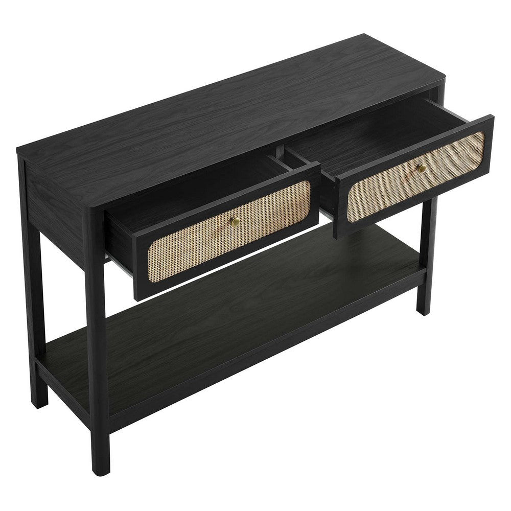 Modway Chaucer Modern Console Black with Wood Grain Finish Ideal Entryway Table with Storage for Hallway or Living Room Décor