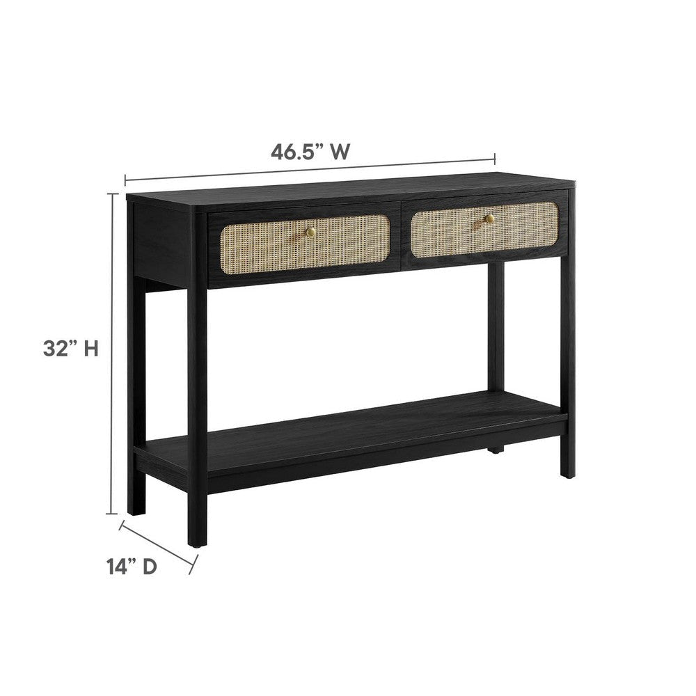 Modway Chaucer Modern Console Black with Wood Grain Finish Ideal Entryway Table with Storage for Hallway or Living Room Décor