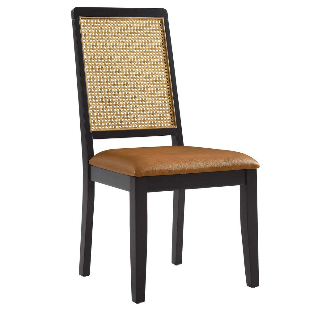 Arlo Vegan Leather Upholstered Faux Rattan and Wood Dining Side Chairs - Set of 2 - No Shipping Charges MDY-EEI-6802-BLK-BLK-BLK